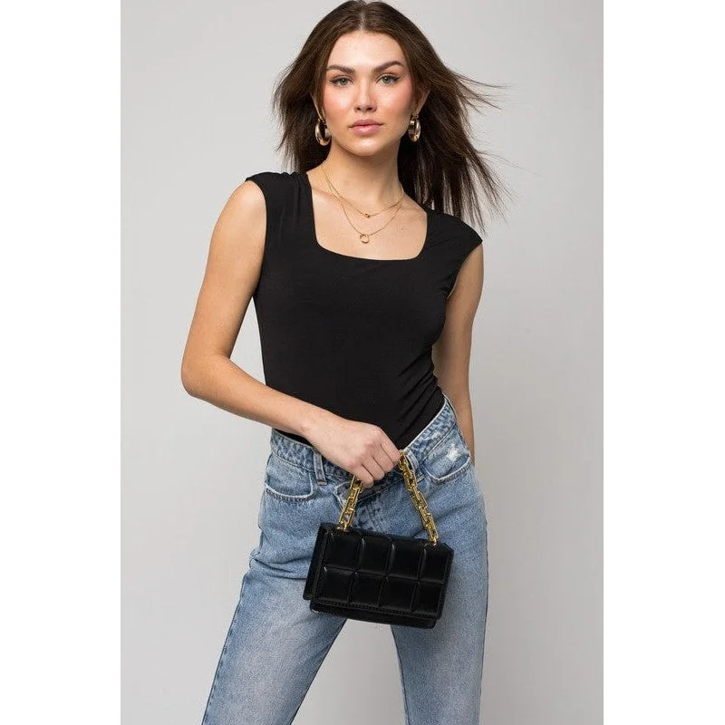 Cap Sleeve Square Neck Bodysuit Sporty Women's Athleisure 