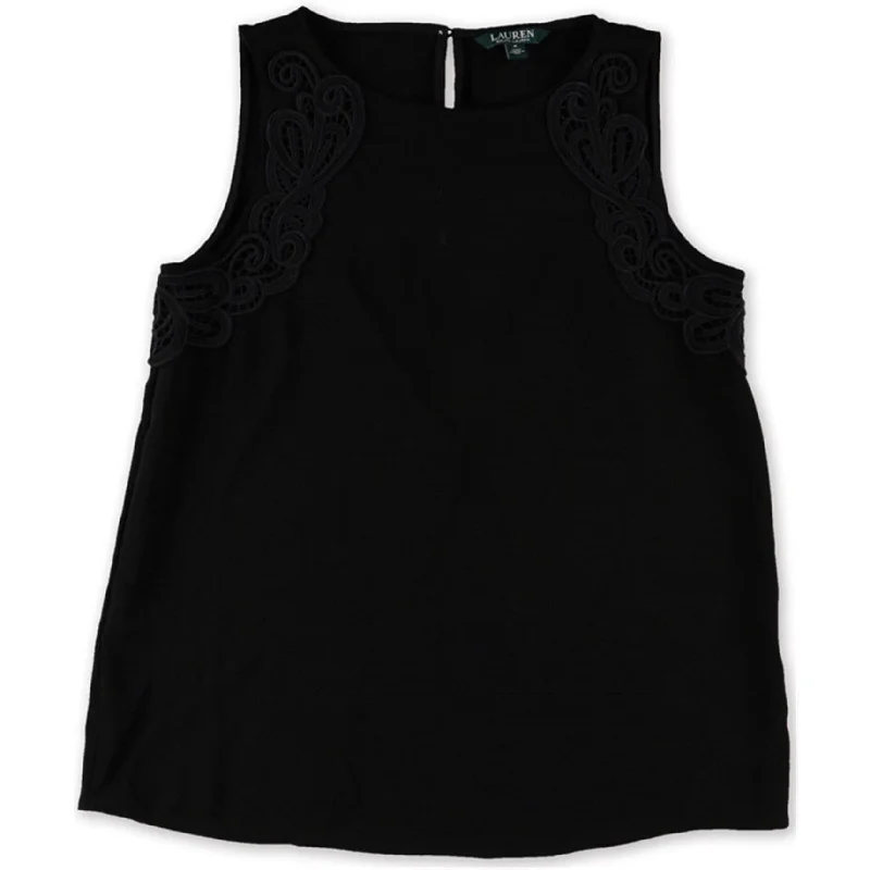 Ralph Lauren Womens Embroidered Pullover Blouse, Black, 8 Gym