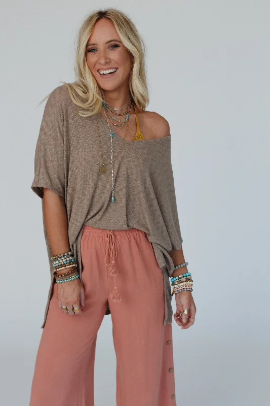 The Nest Warm Nights V Neck Top - Mocha Dark Refined Women's Hand - crafted