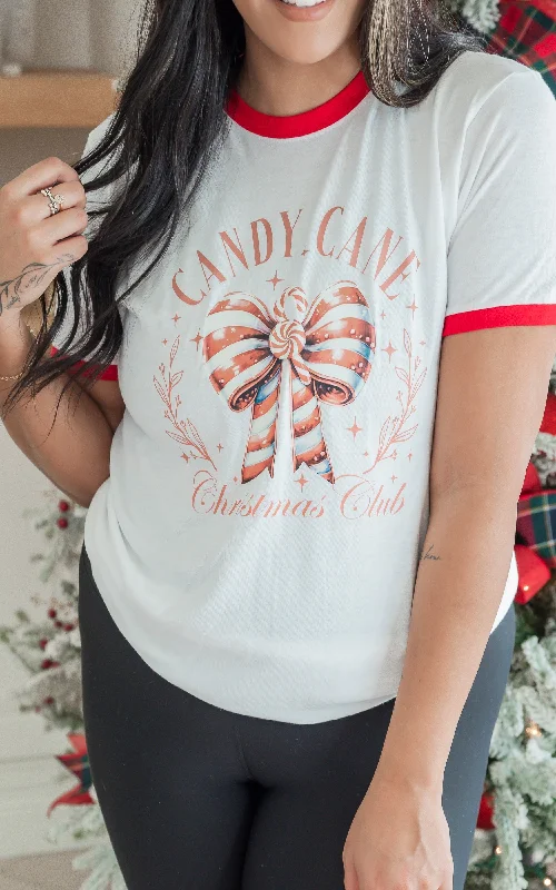 Candy Cane Christmas Club Ringer Graphic T-shirt** Hip Women's Urban