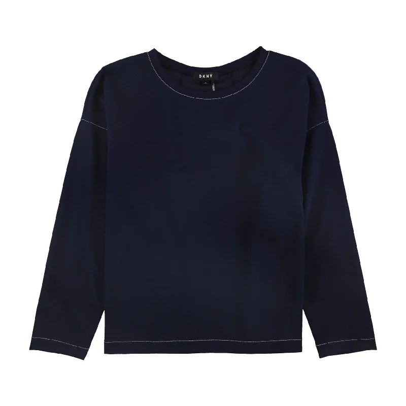 DKNY Womens Boat Neck Pullover Blouse, Blue, Medium Dapper Women's Bow - adorned