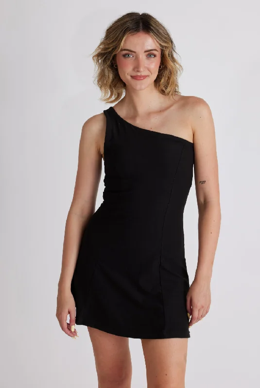 Onyx One Shoulder Dress Dapper Women's Bow - adorned