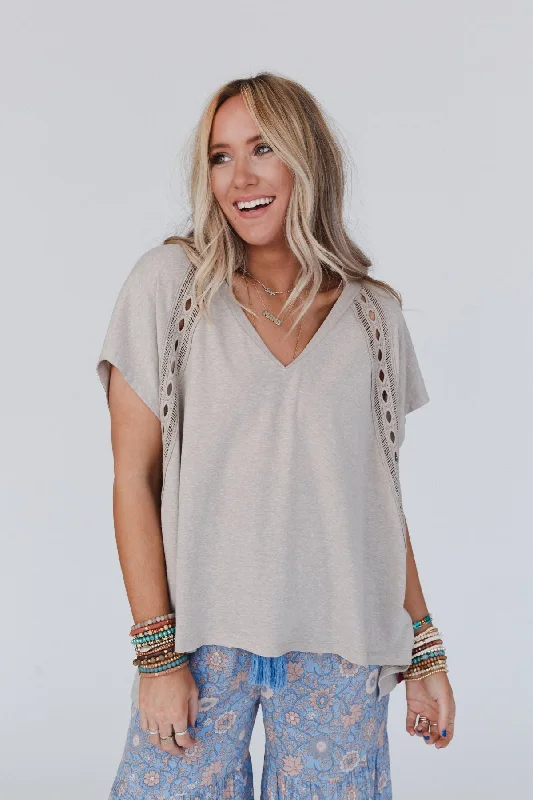 Camden Lace V Neck Top - Camel Earthy Women's 