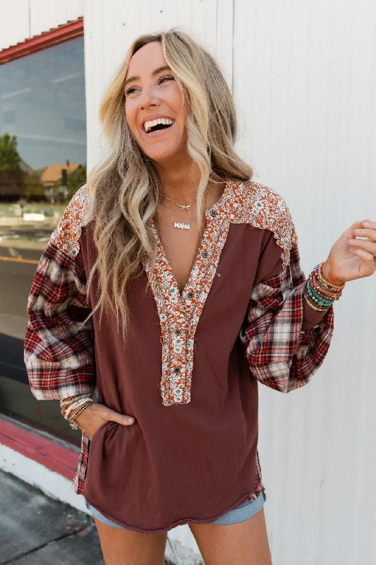 Better Together Mixed Print Top - Apple Wood Stylish Women's Tropical 