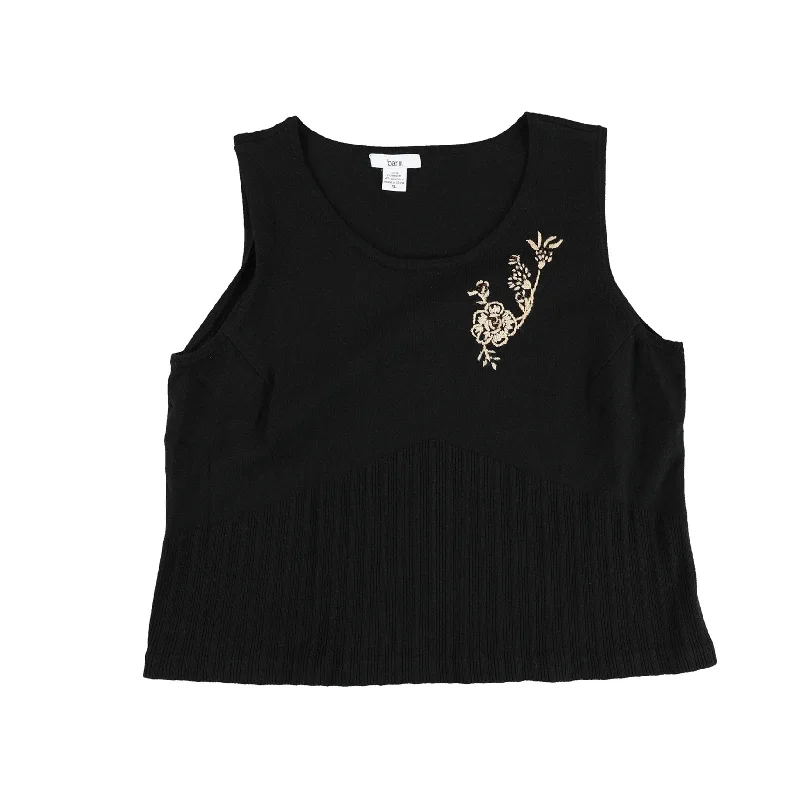 bar III Womens Embroidered Floral Sleeveless Blouse Top, Black, X-Large Business