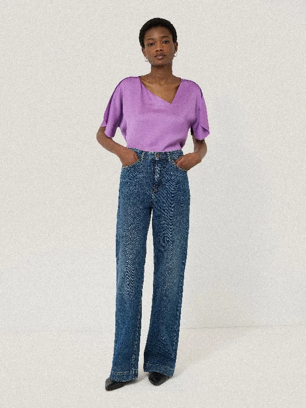 Asymmetric Neck Drape Top | Purple Practical Women's Multi - 