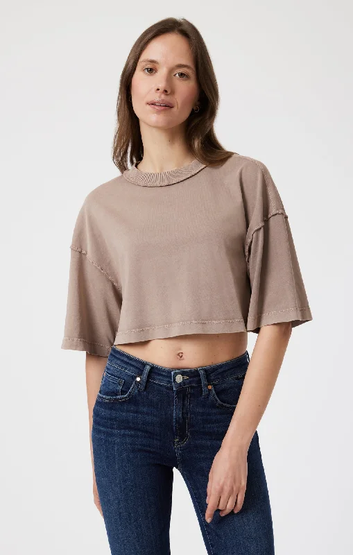 DROP SHOULDER CROPPED T-SHIRT IN MOON ROCK Trendy Women's 