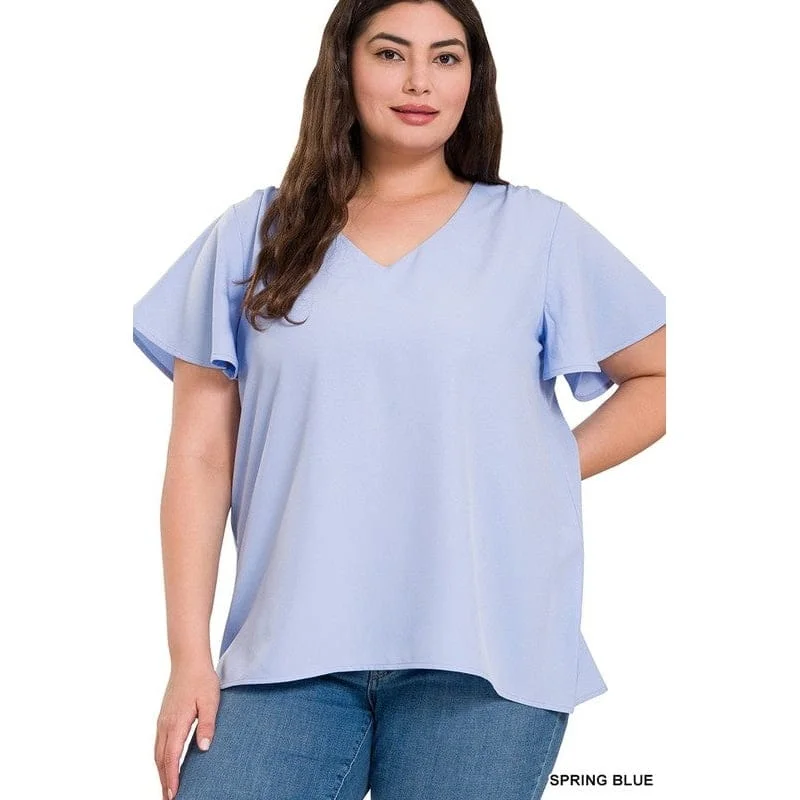 Woven Flutter Sleeve VNeck Top purpose