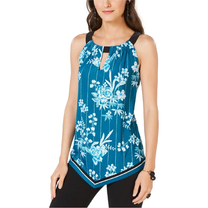 I-N-C Womens Floral Halter Blouse Top, Green, X-Small Monochromatic Office Style