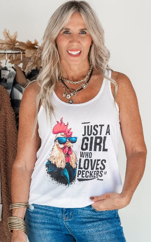 Just a Girl who Loves Peckers Snarky Racerback Tank Top Sharp Women's Italian