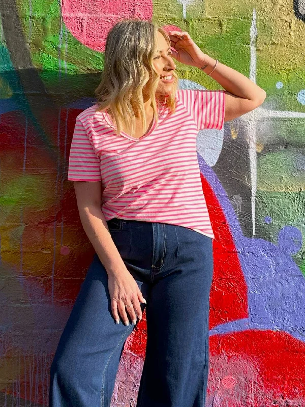Sunny Tee - Pink/White Stripes Disco