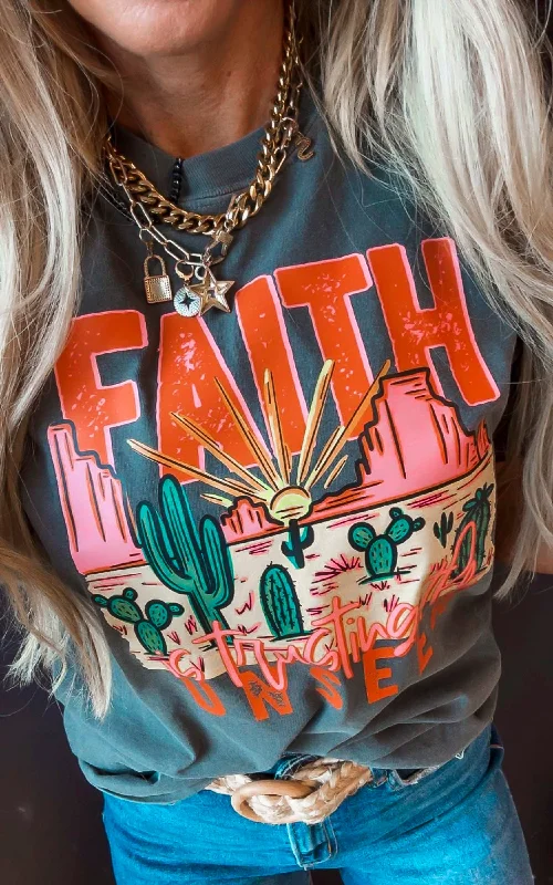 Faith is Trusting the Unseen Garment Dyed Graphic T-shirt Trendy Women's Oversized