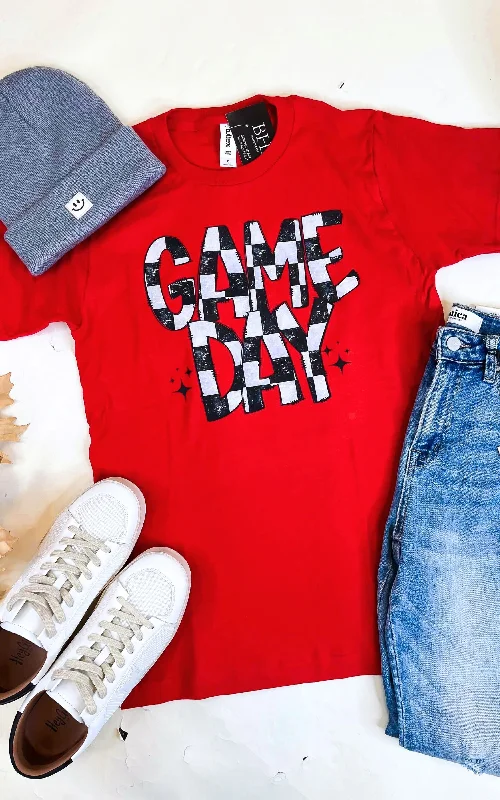 Checkered Game Day Graphic T-shirt Laid - back Women's Style