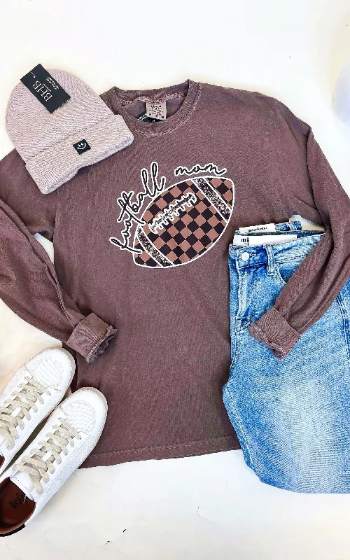 Football Mom Garment Dyed Long Sleeve Graphic Top Trendy Women's 