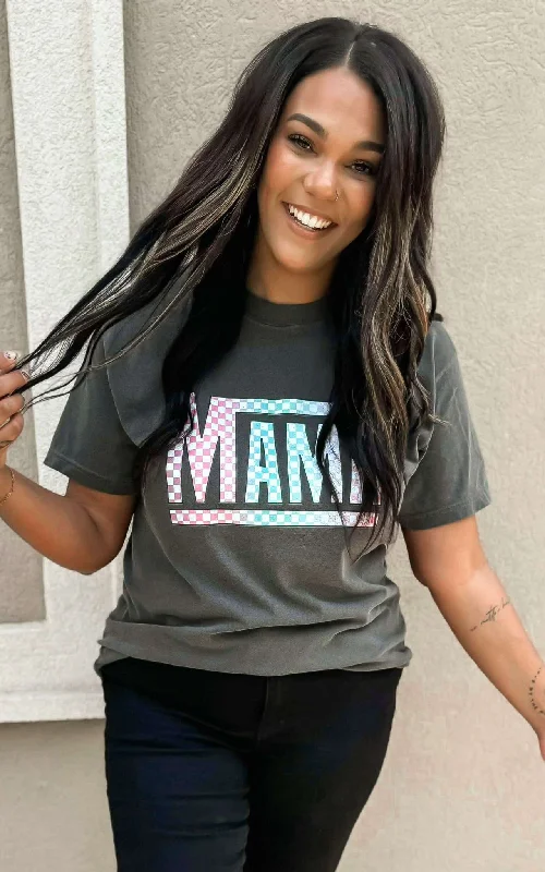 Check Your Mama Garment Dyed Graphic T-shirt Hip Women's Urban