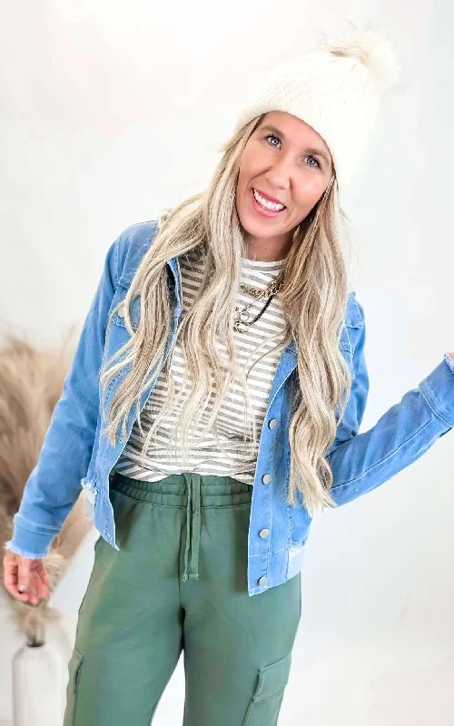 The Hailey Hoodie Denim Jean Jacket** - Final Sale Sporty Women's Tennis