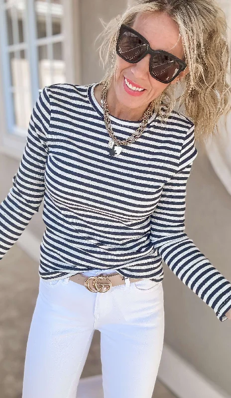 Must Have Striped Long Sleeve Top by Salty Wave Elegant Women's Formal 