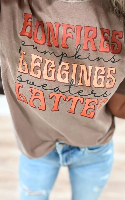 Bonfire Leggings Lattes Garment Dyed Graphic T-shirt Feminine Women's Soft 