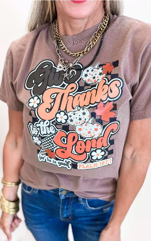 Brown Give Thanks to the Lord Garment Dyed Graphic T-shirt - Final Sale Earthy Women's Hemp - based Brown Give Thanks to the Lord Garment Dyed Graphic T-shirt - Final Sale Earthy Women's Hemp - based