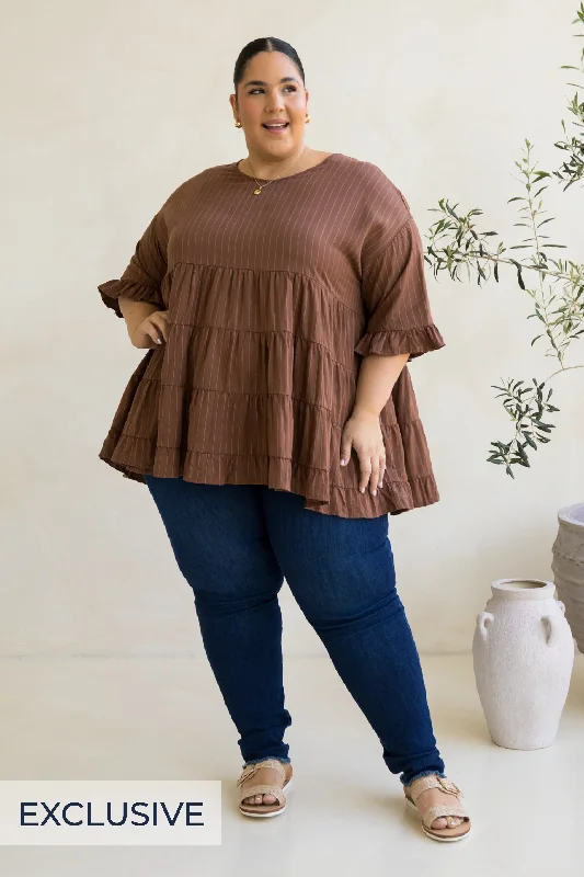 Sofia Top | Coffee Pinstripe Modern Women's 