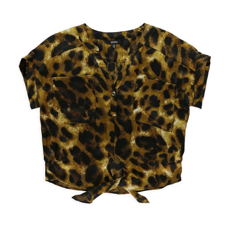 XOXO Womens Slouch Leopard Button Down Blouse, Brown, X-Small Practical Women's Multi - 