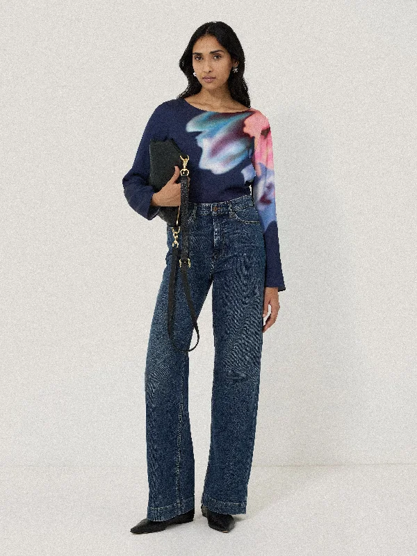 Dreamy Floral Boat Neck Top | Navy Artistic Women's Avant - 