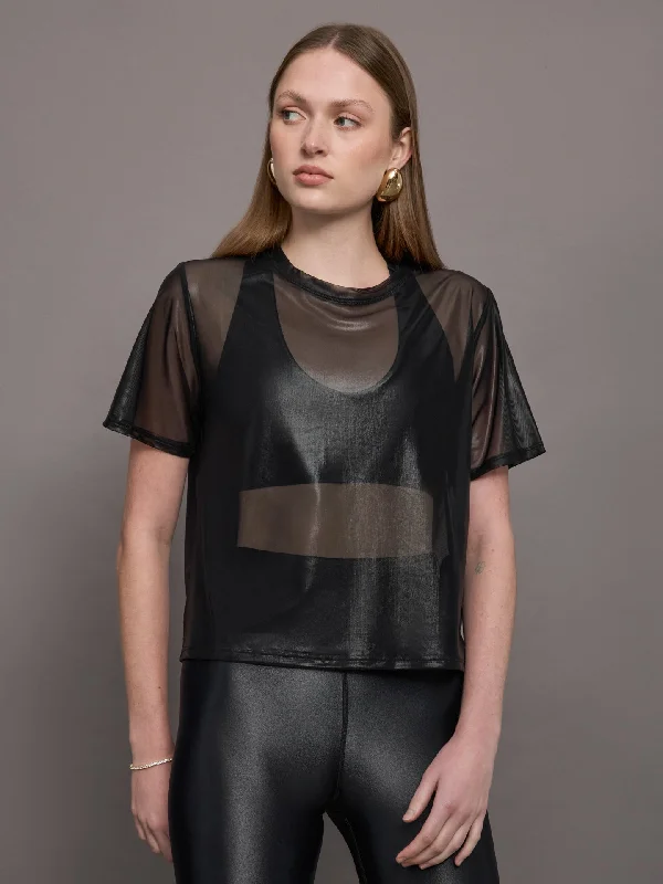 Liquid Mesh Tee Shirt - Black Trendy Women's Oversized