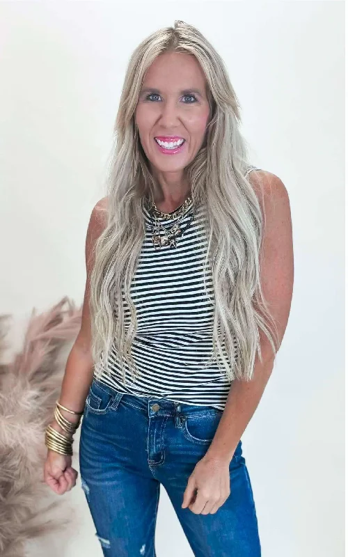 The Classic Black & White Striped Tank Top by Salty Wave Geometric