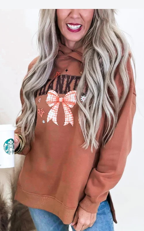 Thankful Cognac Side Slit Hoodie - Final Sale Laid - back Women's Style
