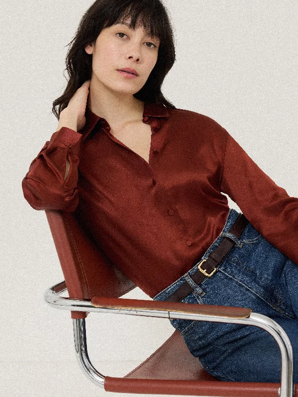 Silk Satin Blend Shirt | Burgundy Sleek Women's 