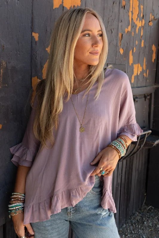 The Nest Let Me Be Ruffled Top - Pale Plum British Gentlewoman Style