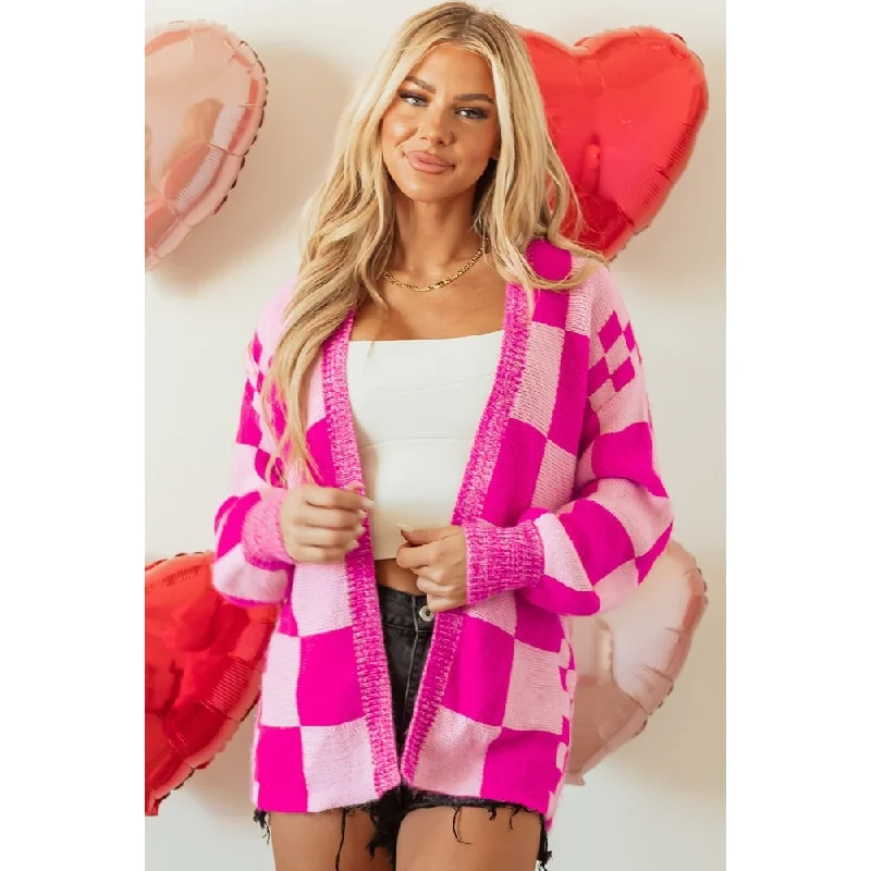 Brynlee Checkered Cardigan Cozy Women's Sherpa - lined