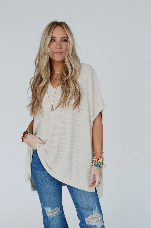 The Nest Rowan Oversized Ribbed Knit Top - Seashell Youthful Women's Anime - inspired
