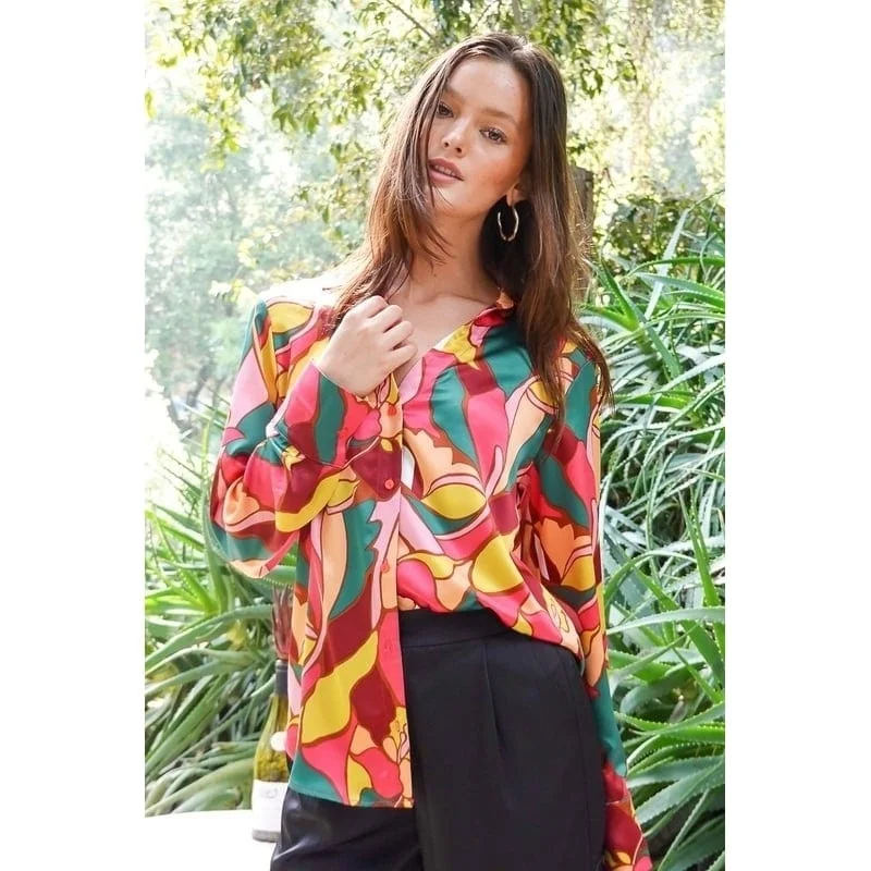 Retro Print Satin Blouse performance