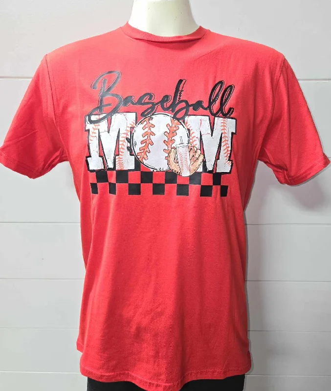 Baseball Mom Checked Graphic T-shirt** Luxurious Women's High -  end