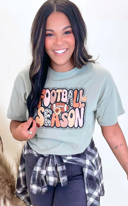 Football Season Garment Dyed Graphic T-shirt Dapper Women's Bow - adorned