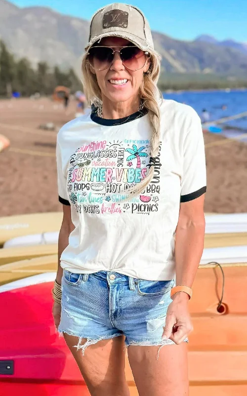 Summer Vibes Ringer Graphic T-shirt* Dapper Women's Bow - adorned