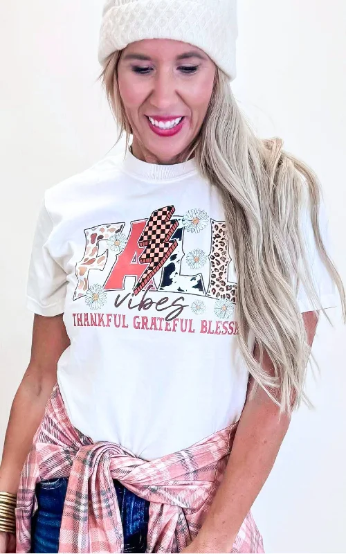 Fall Vibes: Thankful Grateful Blessed Garment Dyed Graphic T-shirt - Final Sale Women Fall Vibes: Thankful Grateful Blessed Garment Dyed Graphic T-shirt - Final Sale Women