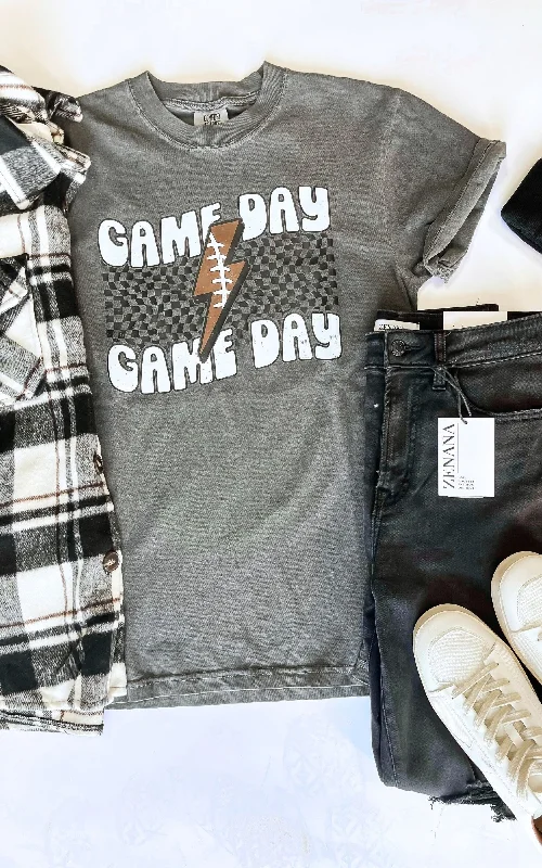 Lightning Football Game Day Garment Dyed Graphic T-shirt Feminine Women's Soft 