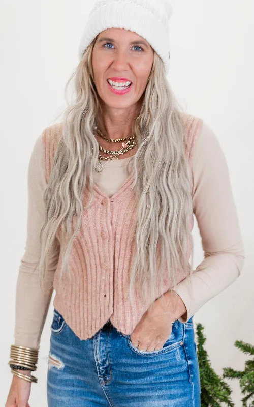 Ribbed Knit Button Down Sweater Vest - Final Sale** Business