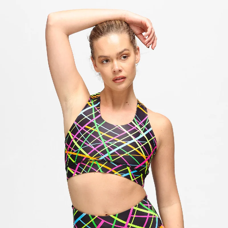 Clubbercise Neon Beam Cross Back Bra Sporty Women's Athleisure 