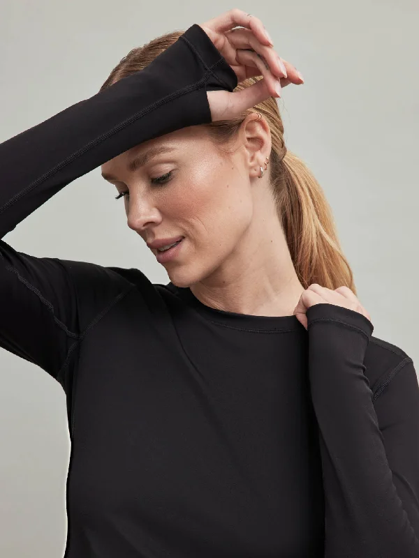 Long Sleeve Top In Diamond Compression - Black Refined Women's Hand - crafted