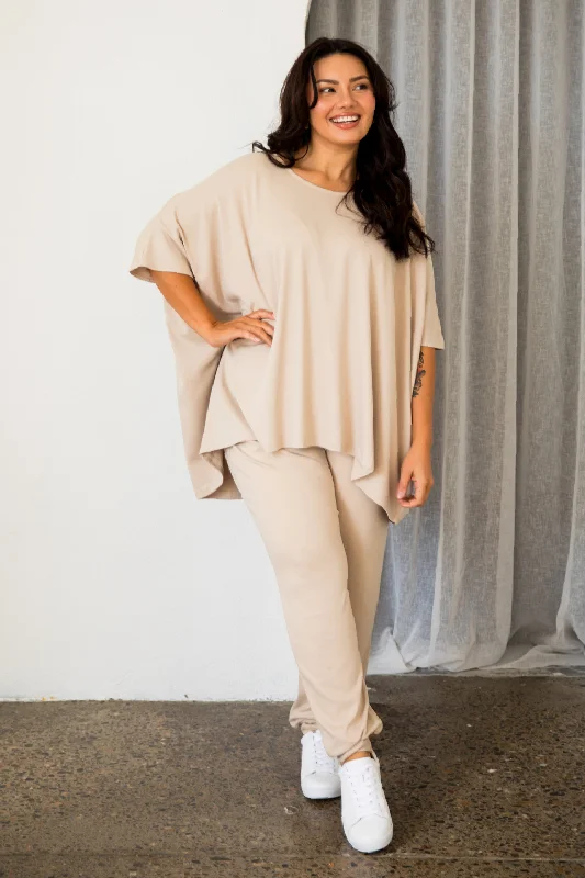 Nice Lounge Top | Portobello Beige Polished Women's Silk