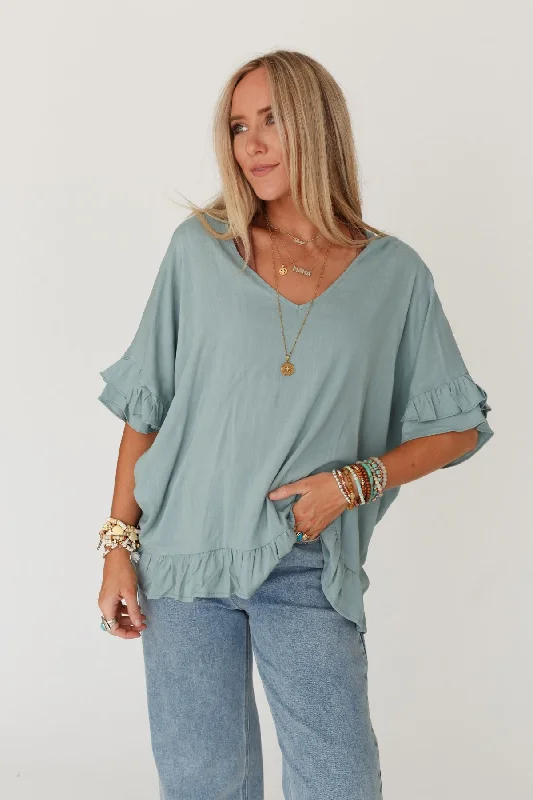 The Nest Let Me Be Ruffled Top - Beach Glass Modern Women's Tech