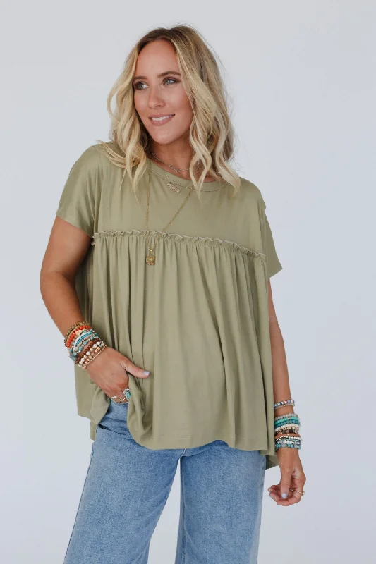 Sunday Morning Babydoll Top - Light Olive Earthy Women's Hemp - based