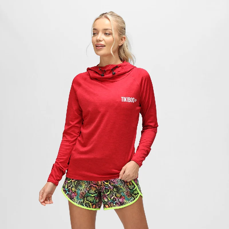 Red Cowl Neck Hoodie Athletic Women's High - 