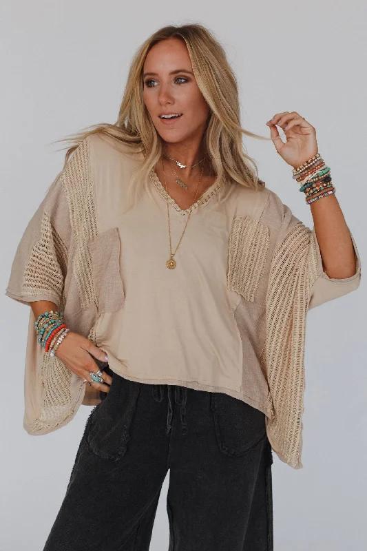 City Drifter Oversized Contrast Top - Taupe Refined Women's Velvet