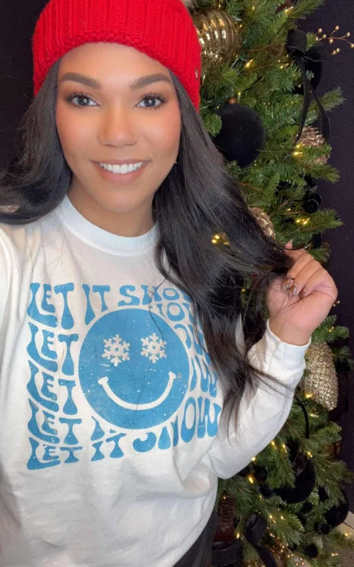 Let It Snow Garment Dyed Long Sleeve Graphic Top Cozy Women's Winter