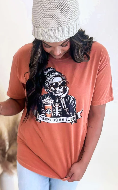 Just a Girl Waiting for Halloween Garment Dyed Graphic T-shirt - Final Sale Preppy Women's College Just a Girl Waiting for Halloween Garment Dyed Graphic T-shirt - Final Sale Preppy Women's College
